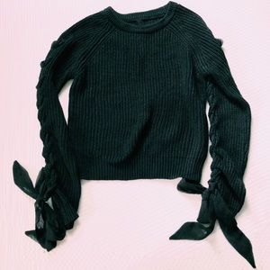 Lace Up Ribbon Sleeved Sweater